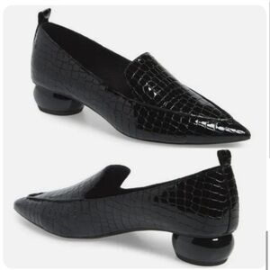 Jeffrey Campbell Viona Black Crocodile Pattern Patent Leather Loafers